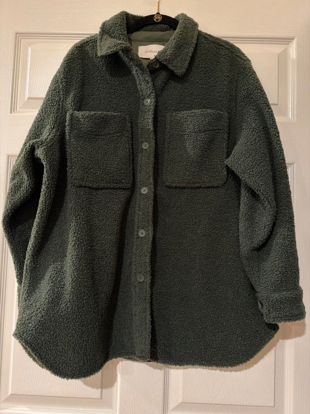 EcoThreads Green Sherpa Fleece Button-Up Jacket With Chest Pockets Size L